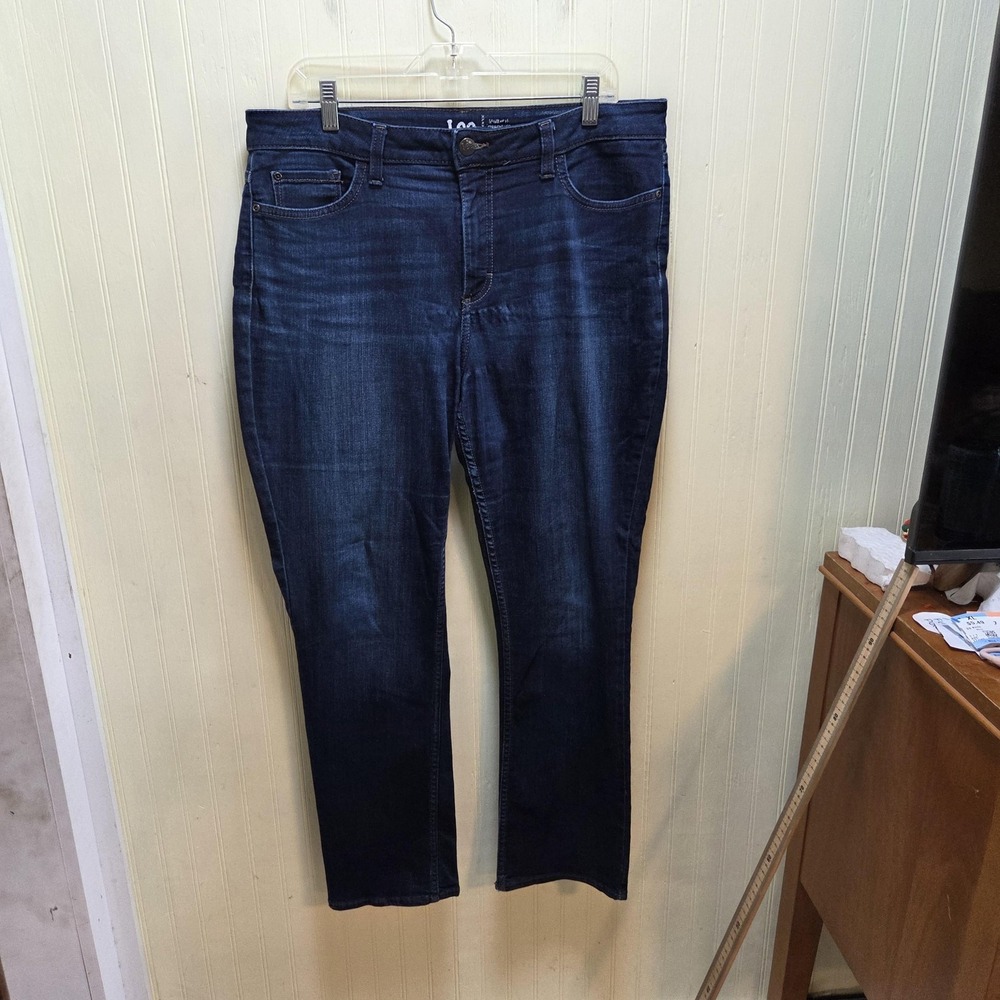 Lee Jeans Womens 14M Blue Dark Wash Straight Mid Rise Stretch Denim Pants Casual